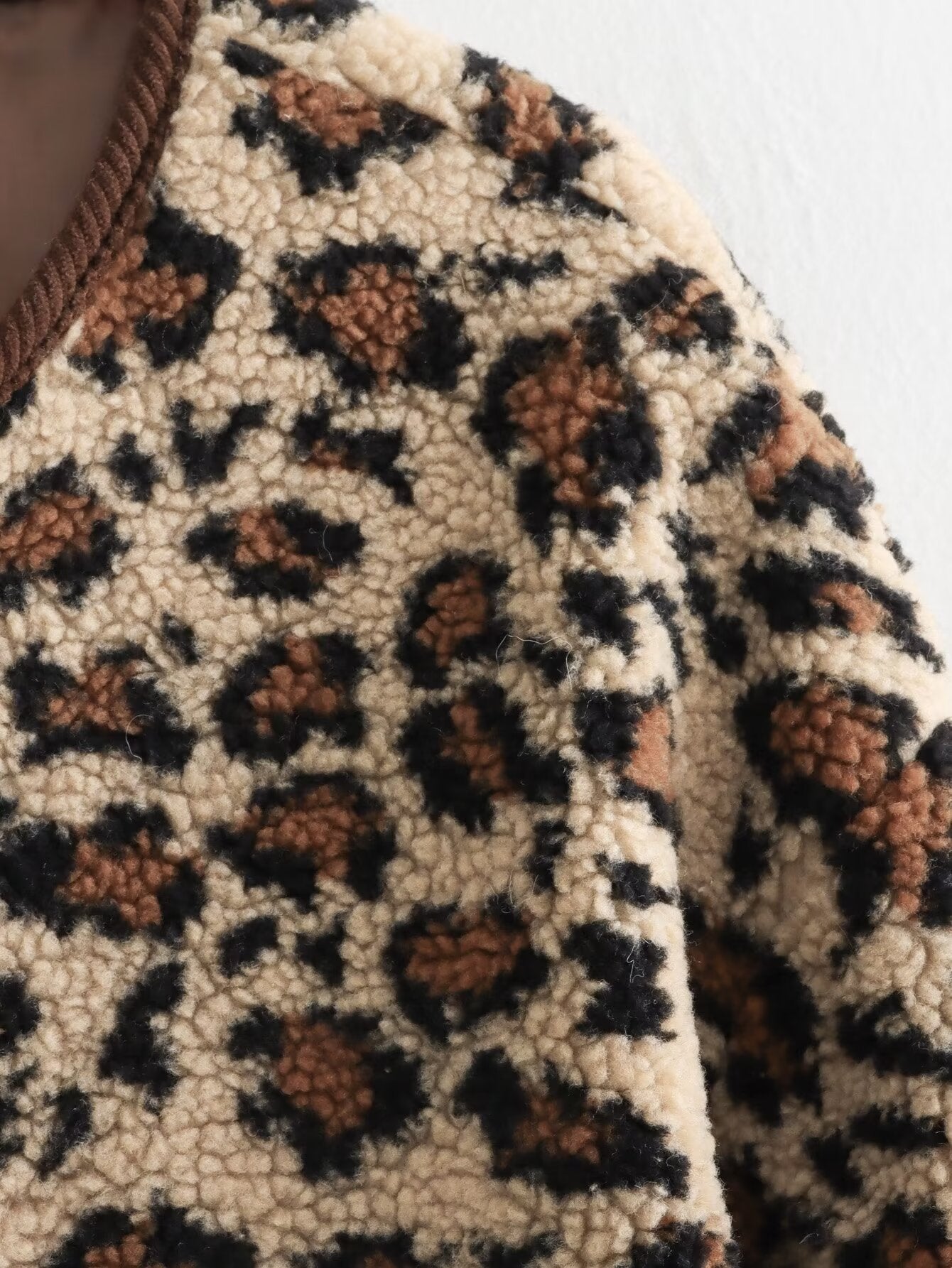 Vireous Leopard Print Women's Loose Lamb Wool Coat