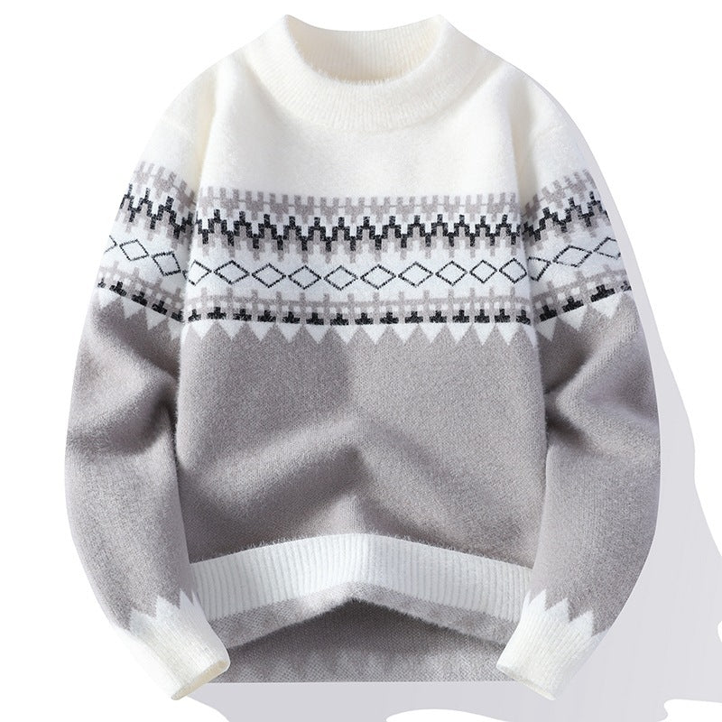 Men's Jacquard Fashion Pullover Knitted Norwegian-Style Sweater