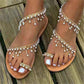 Rhinestone Beaded Women's Roman Pearl Flat Sandals
