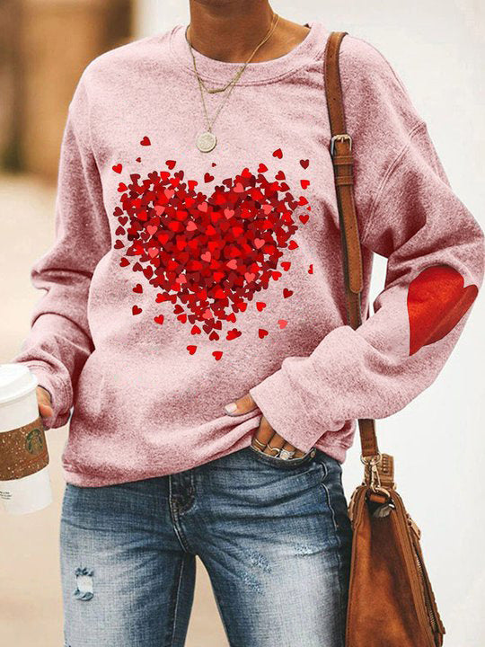 Women's Love Heart Design Casual Round Neck Loose Sweater