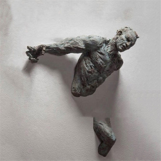 Resin Sculpture Mounted Through the Wall, Male Figure Sculpture