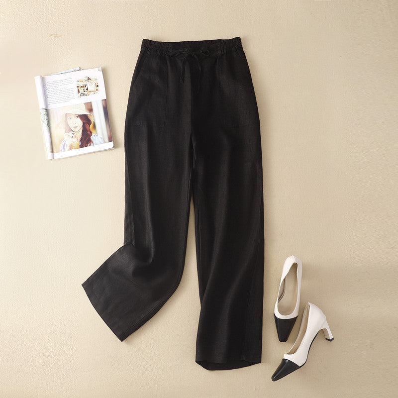 Women's High Waist Straight Cut Drawstring Leisure Trousers