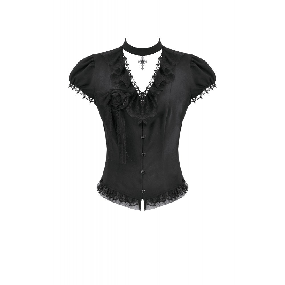 Dark in Love Courtly Cross Gem Pendant Gothic Blouse