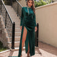 Vireous Women's Long-Split Velvet High-Neck Evening Dress