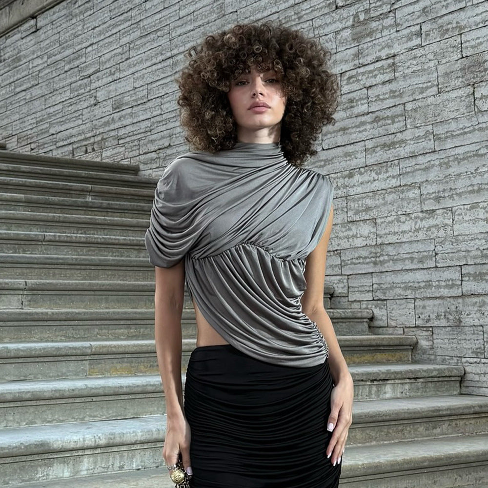 Avant Garde Round Neck Asymmetric Fashion Top