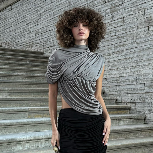 Avant Garde Round Neck Asymmetric Fashion Top