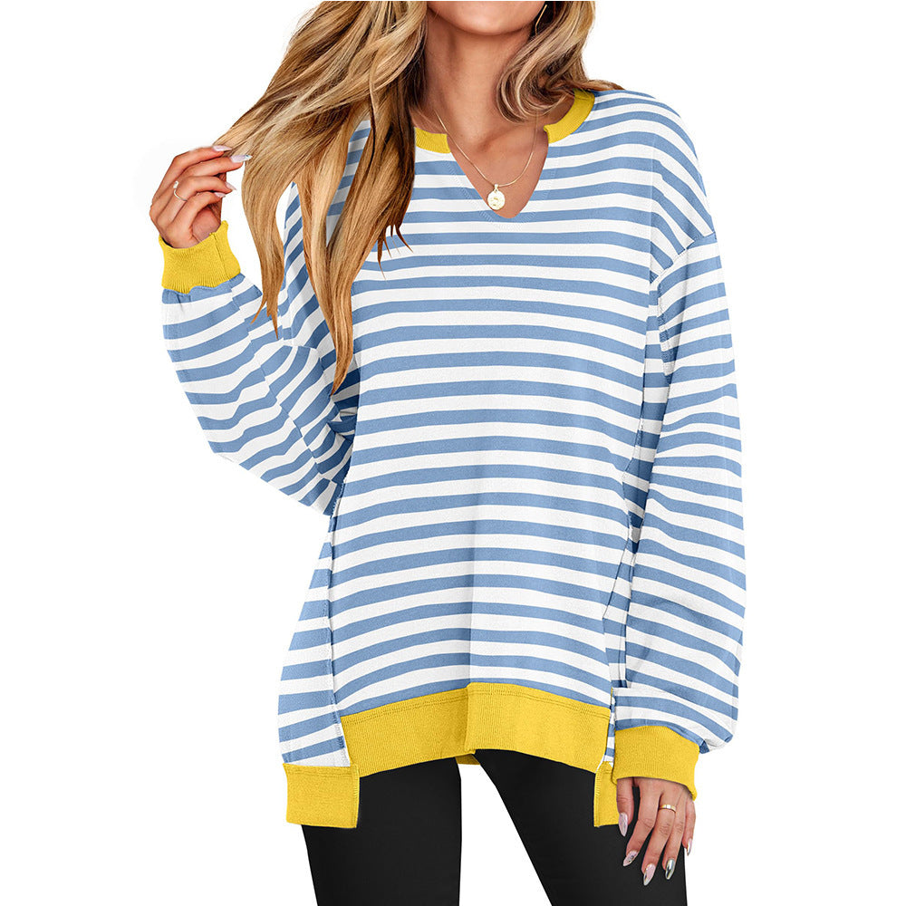 Vireous Colourful French-Stripe Loose Women's Sweatshirt, Plus Sizes