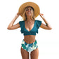 Ruffles Two-Piece Swimsuit, Printed Split Bikini Women's Swimwear