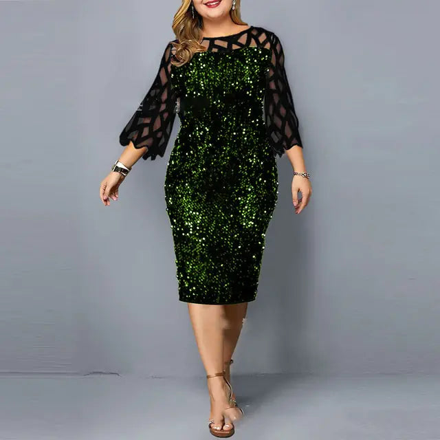 Vireous Elegant Sequin Long Flowing Sleeve Party Dress