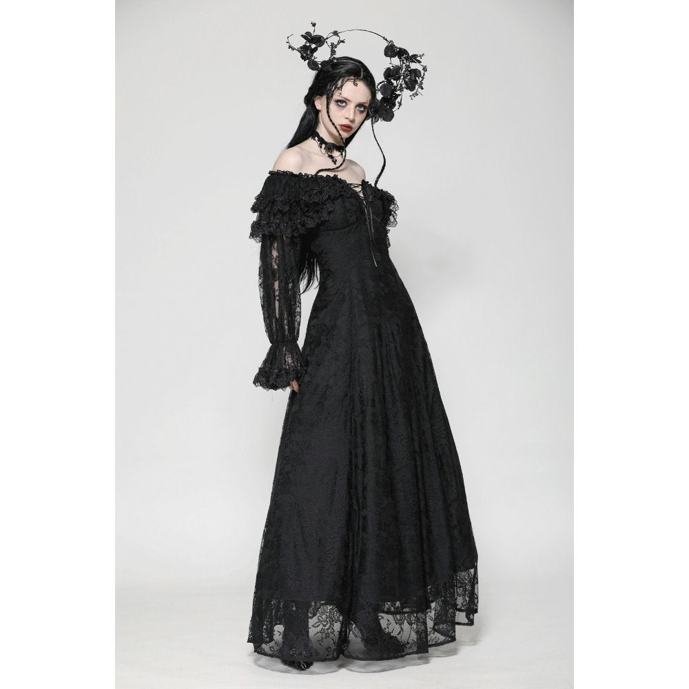 Dark in Love Cosette Elegant Gothic Off-Shoulder Ruffle Maxi Dress