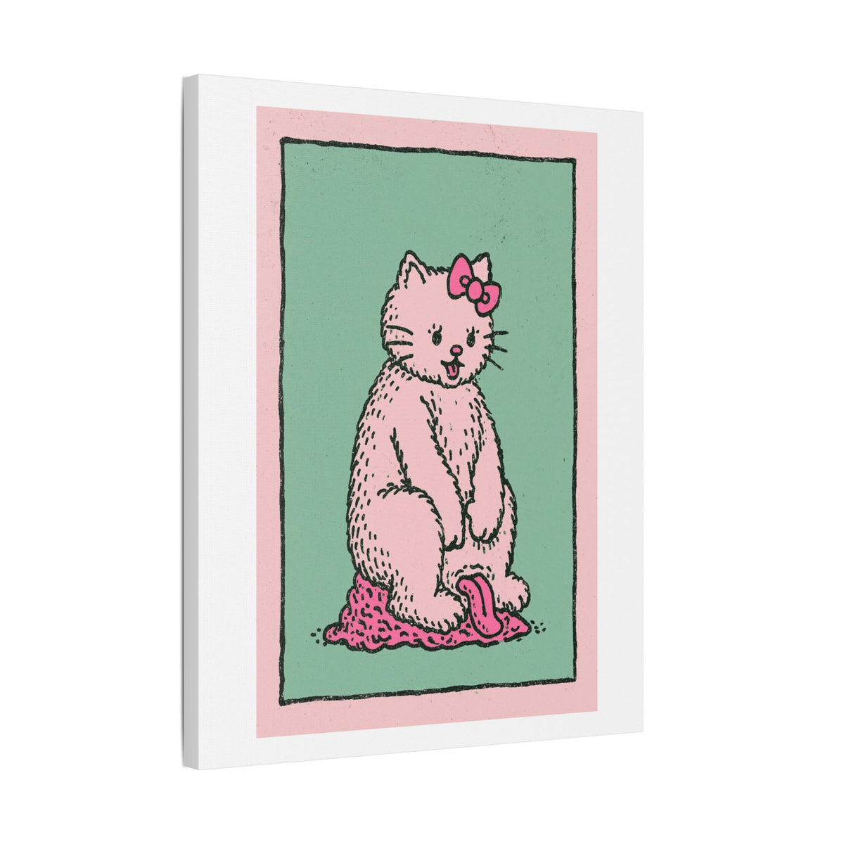 Cute Pink Cat Stretched Canvas Wall Art