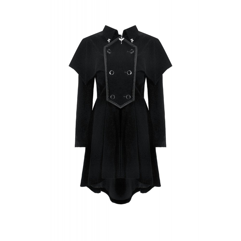 Dark in Love Lilith Officer Velvet High-Collar Coat in Black