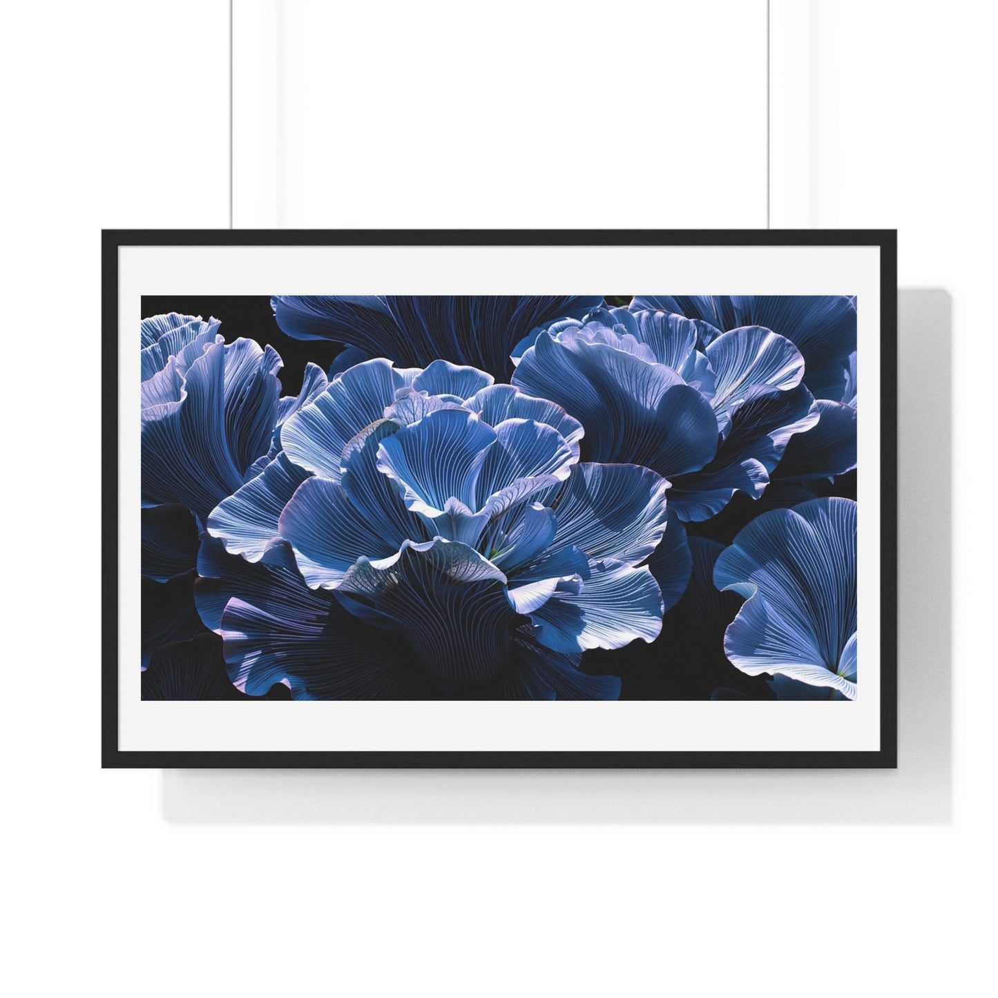 Iris Petals, Blue Vibrant Art 'Designed by AI' Framed Print
