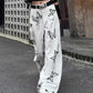 Butterfly Hand Tie-Dyed Wide-Leg Unisex White Pants