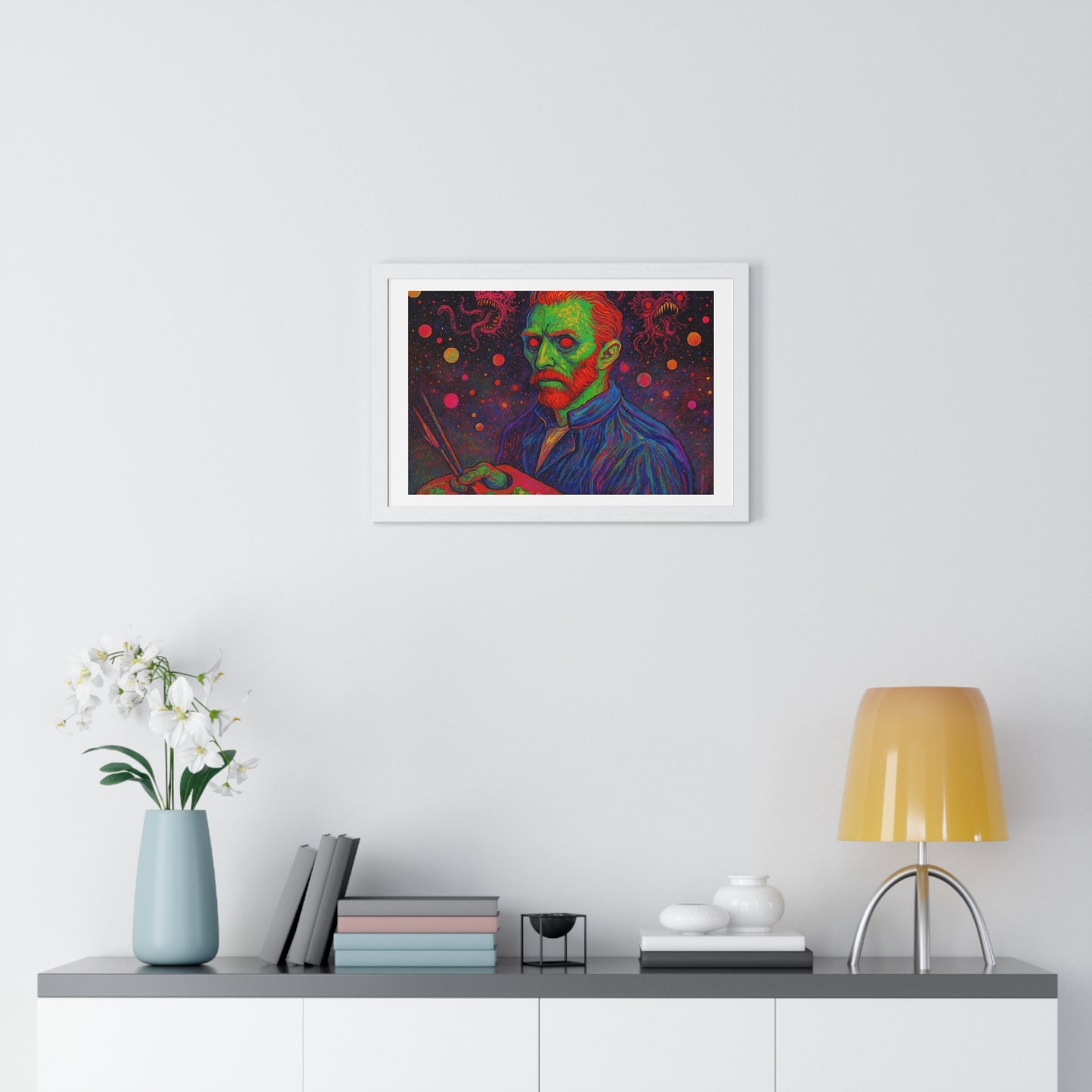 Vincent van Gogh Self Portrait Remixed, Psychedelic Art 'Designed by AI' Framed Print