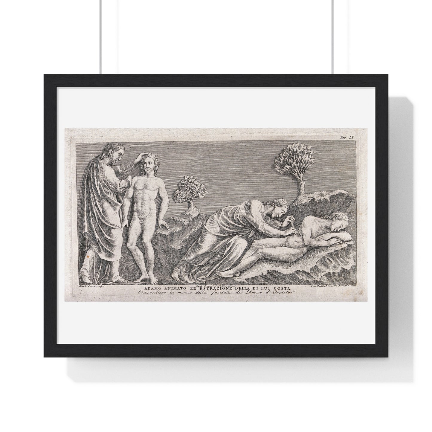 God Animates Adam and Operates on his Rib, Etching by Giovanni Leonetti after Carlo Cencioni after Nicola Pisano, Framed Print