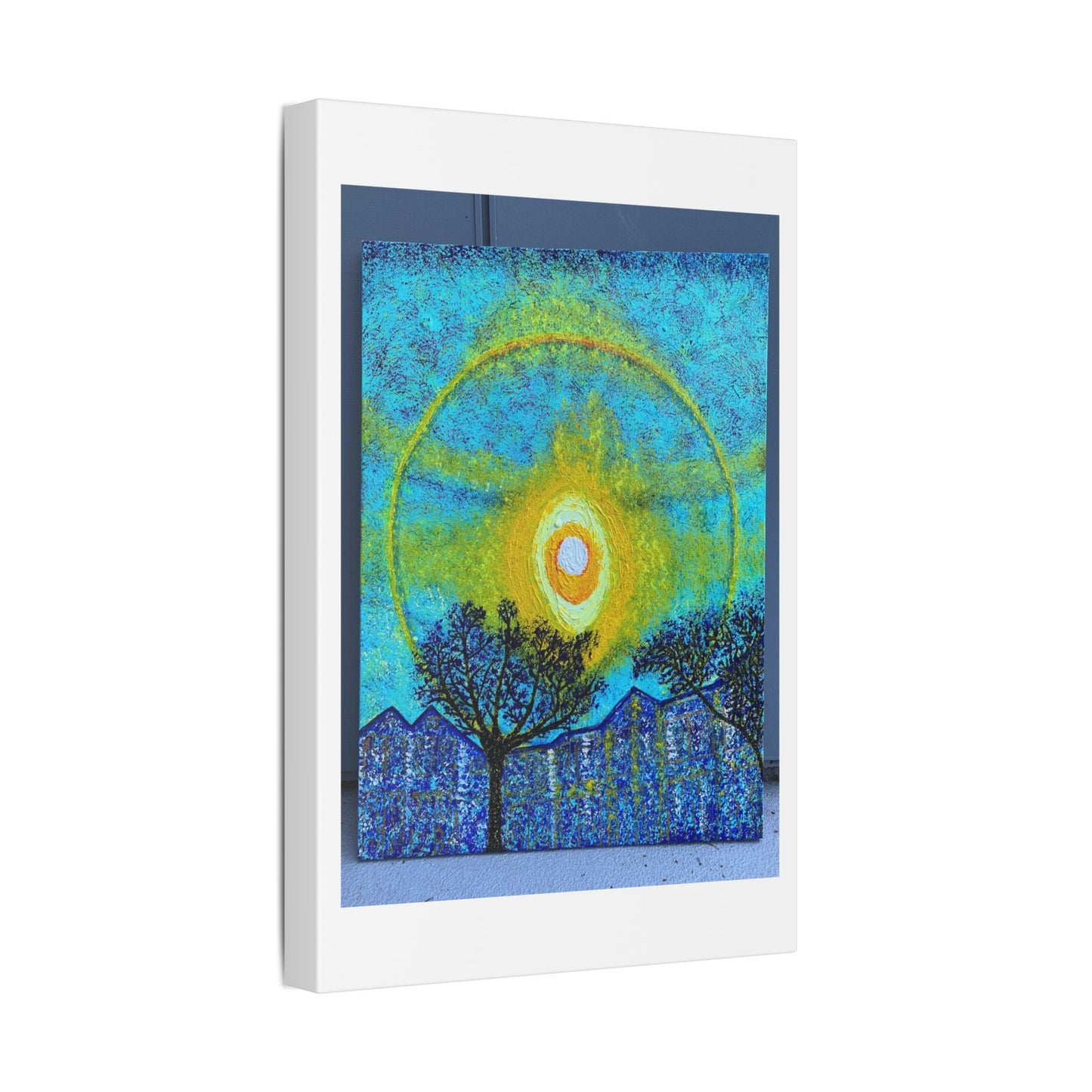 A Smile in the Solar Halo, Acrylic on Canvas 'Designed by AI' Satin Canvas Print