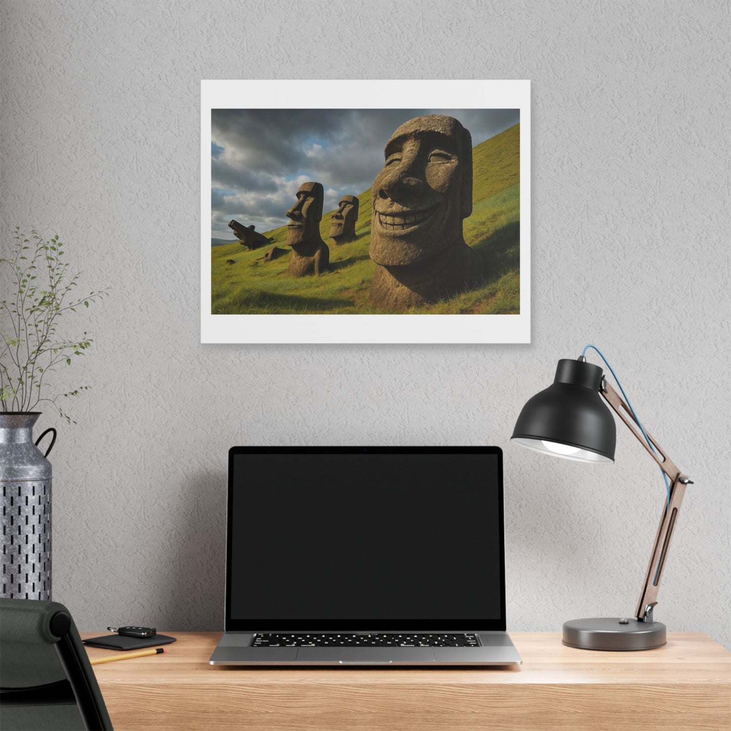 Moai Statues of Easter Island Seen on a Good Day 'Designed by AI' Canvas Art Print