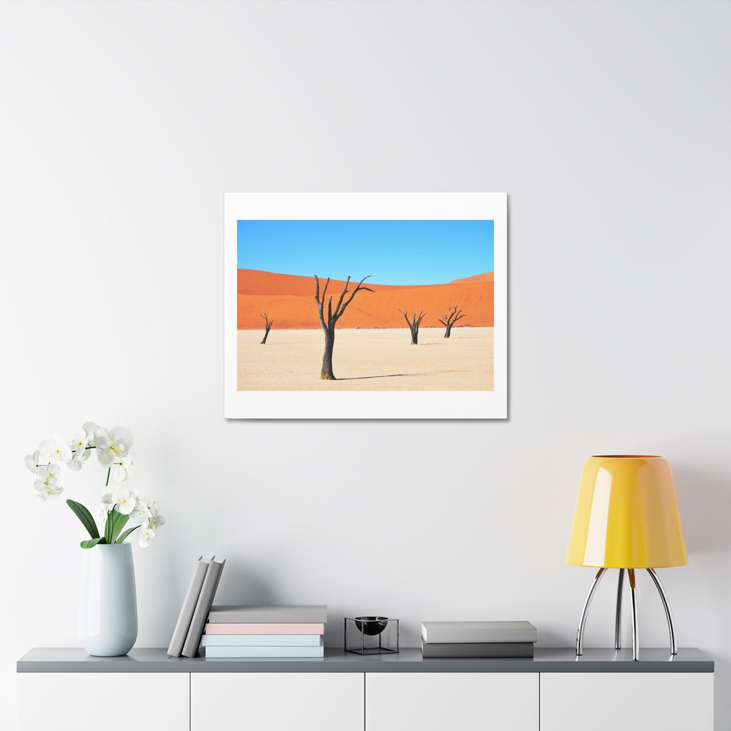 Dead Tree on Desert Illustration, Art Print on Satin Canvas