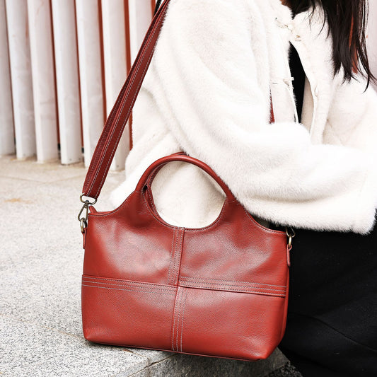 Vireous First Layer Cowhide Handbag, Real Leather Medium-Capacity Crossbody Bag