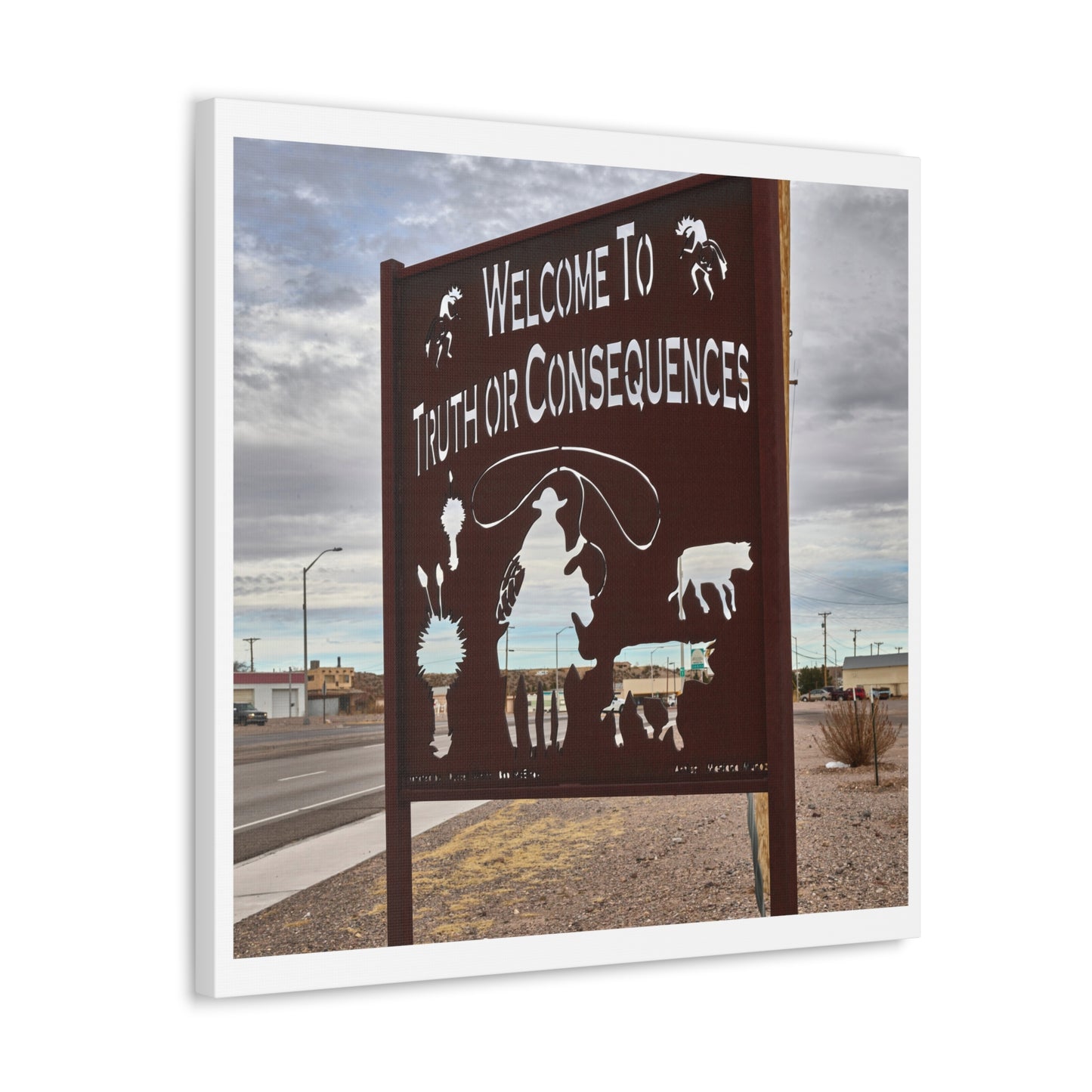 Silhouetted Welcome Sign on the Outskirts of Truth or Consequences, New Mexico, Print on Canvas