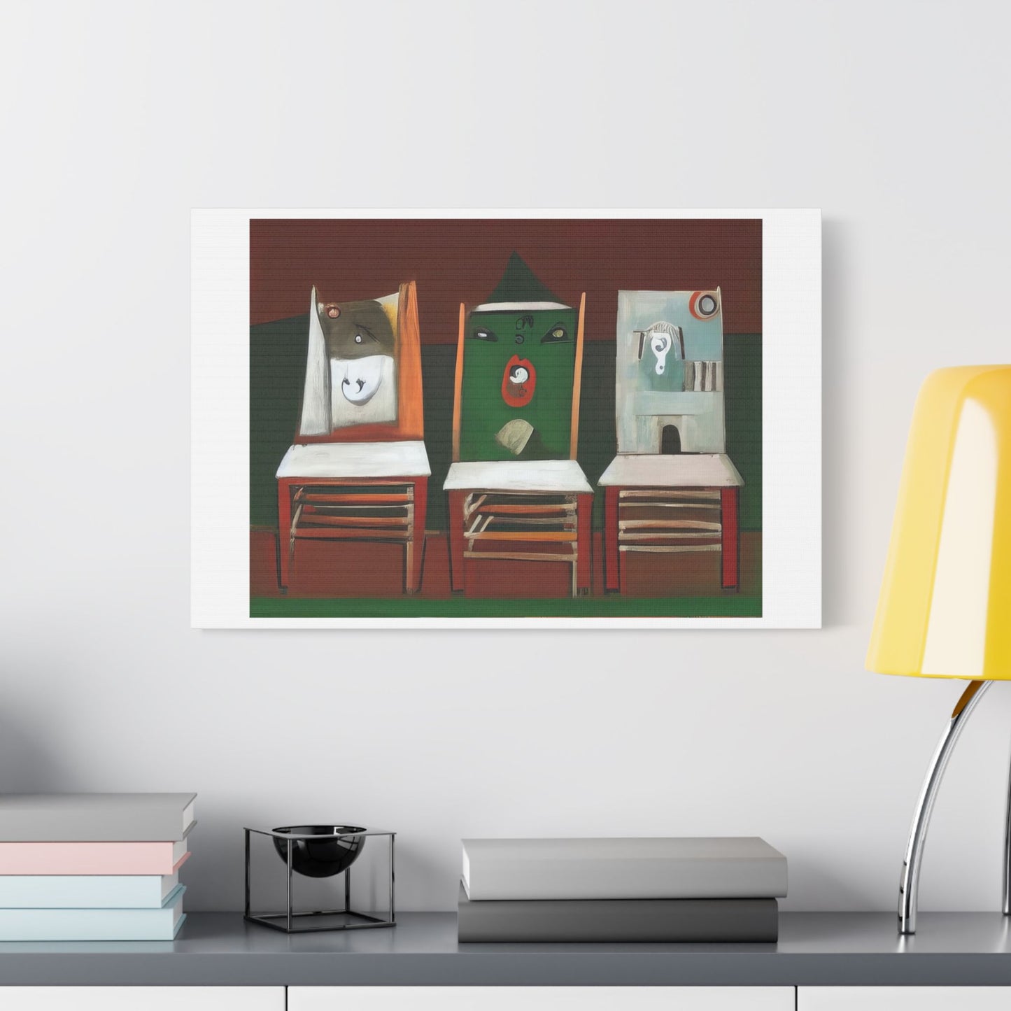 Birds and Chairs, Abstract Art 'Designed by AI' Print on Canvas