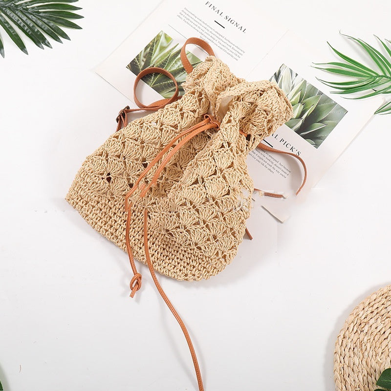 Summer Small Backpack, Straw Casual Beach Straw Bag