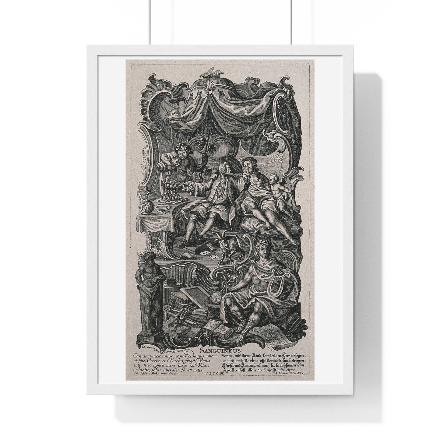 Apollo Presiding Over a Gentleman of Sensual Appetite, Representing the Sanguine Temperament (circa 1750) Johann David Nessenthaler, Framed Print