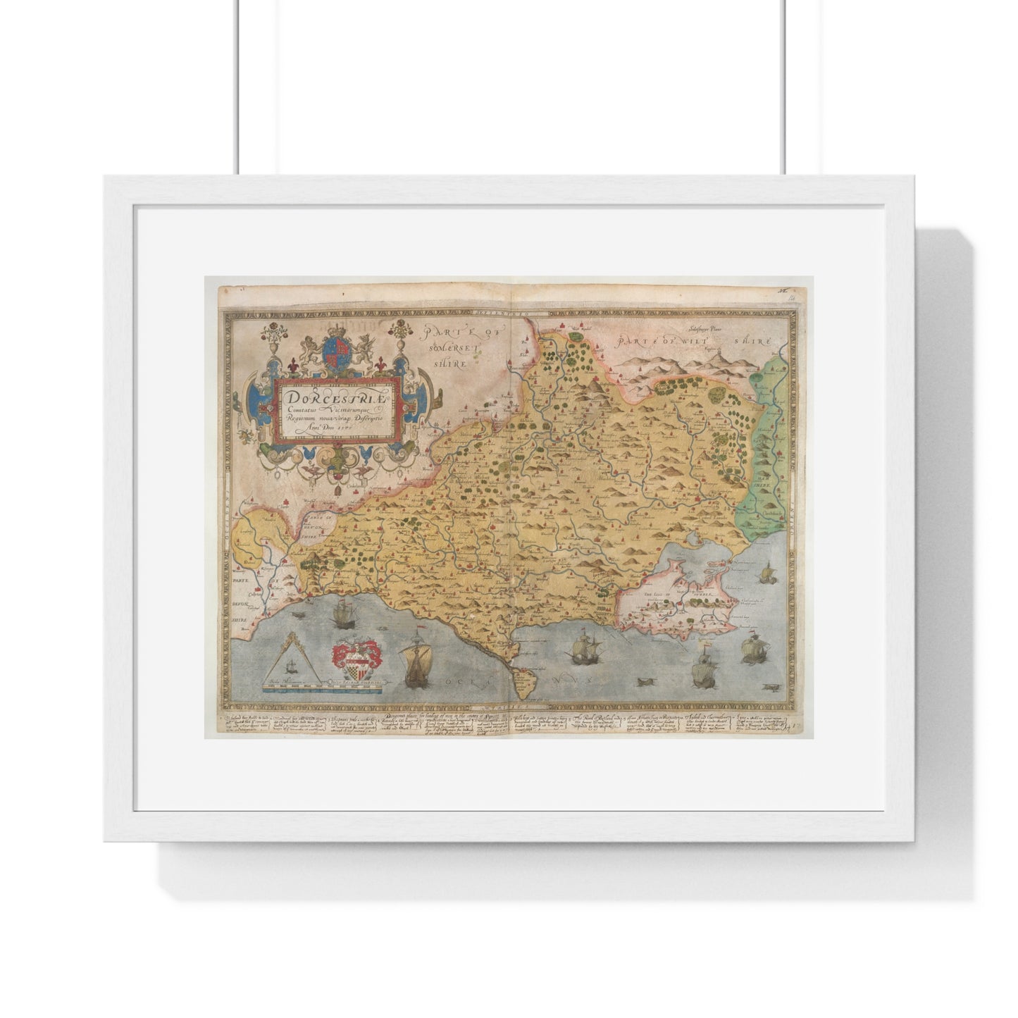Tudor Antique Map of Dorset from Lord Burghley's Atlas (1579) from the Original, Framed Print