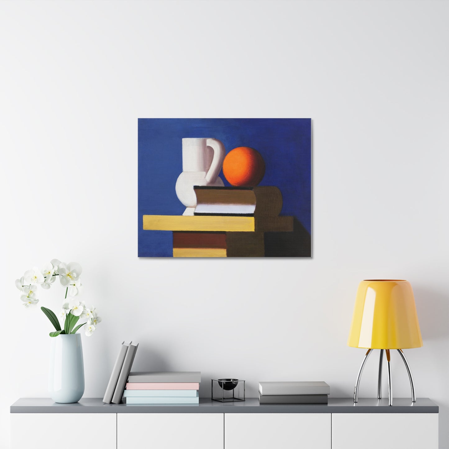 Arrangement with White Jug, Orange and Book (1932–1933) by Vilhelm Lundstrom Printed on Satin Canvas