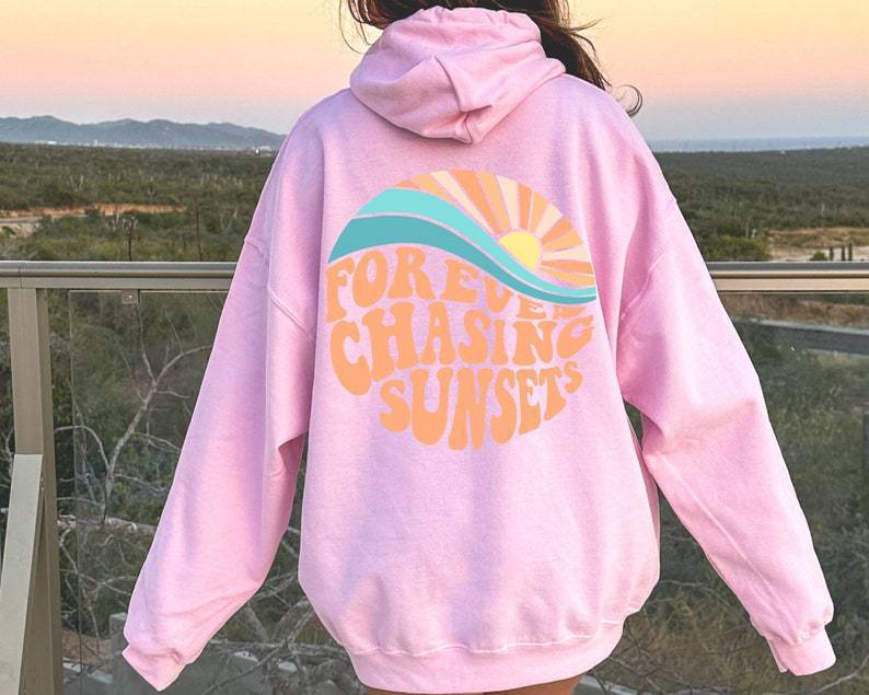 Forever Chasing Sunsets, Fleece-Lined Positive Vibes Hoodie