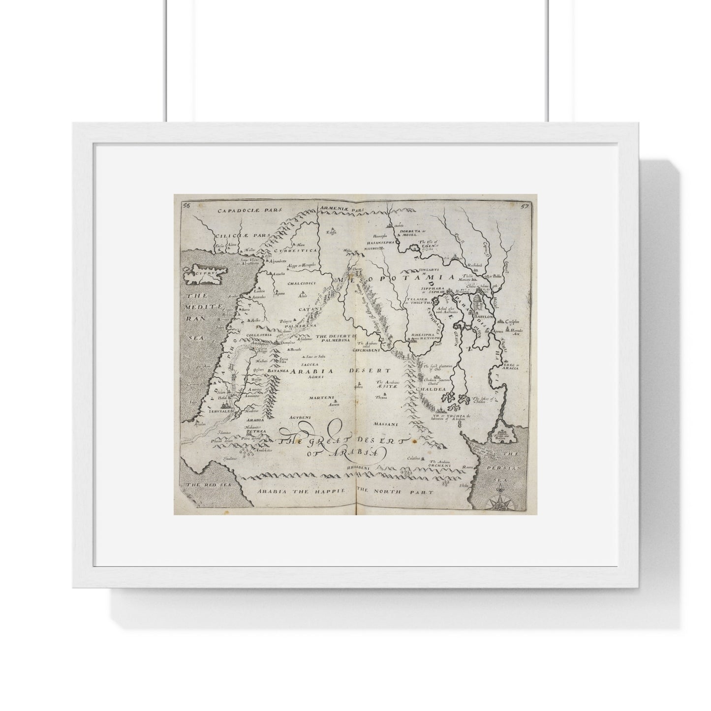 Antique Map of Arabia and Mesopotamia (1621) from the Original Sir Walter Raleigh Manuscript, Framed Print