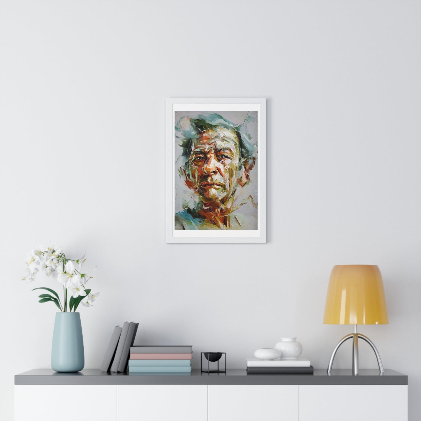 Male Portrait, Impasto Painting Style 'Designed by AI' Framed Art Print