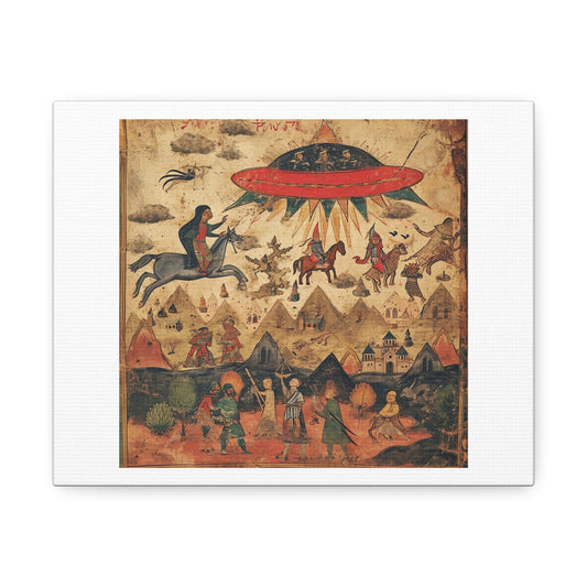 UFO Abductions in Medieval Art 'Designed by AI' Print on Canvas