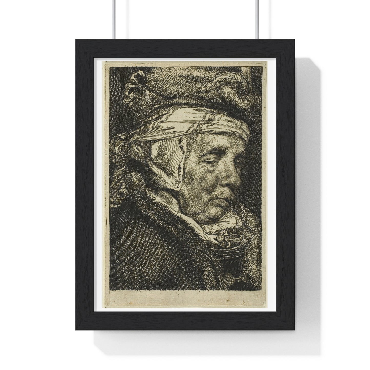 Head of an Old Woman (So-Called Portrait of Visscher's Mother) by Cornelis Visscher, from the Original, Framed Print
