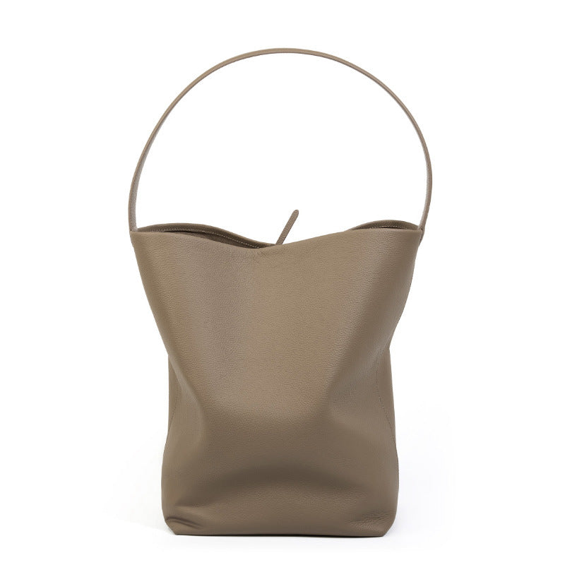 Vireous Minimalist-Style Leather Large Capacity One-Shoulder Bucket Bag