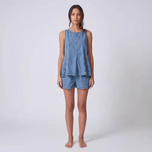 French-Style Casual Two-Piece Women's Summer Smock and Shorts Set