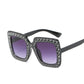 Large Square-Frame Avant Garde Sunglasses with Sparkling Rhinestones
