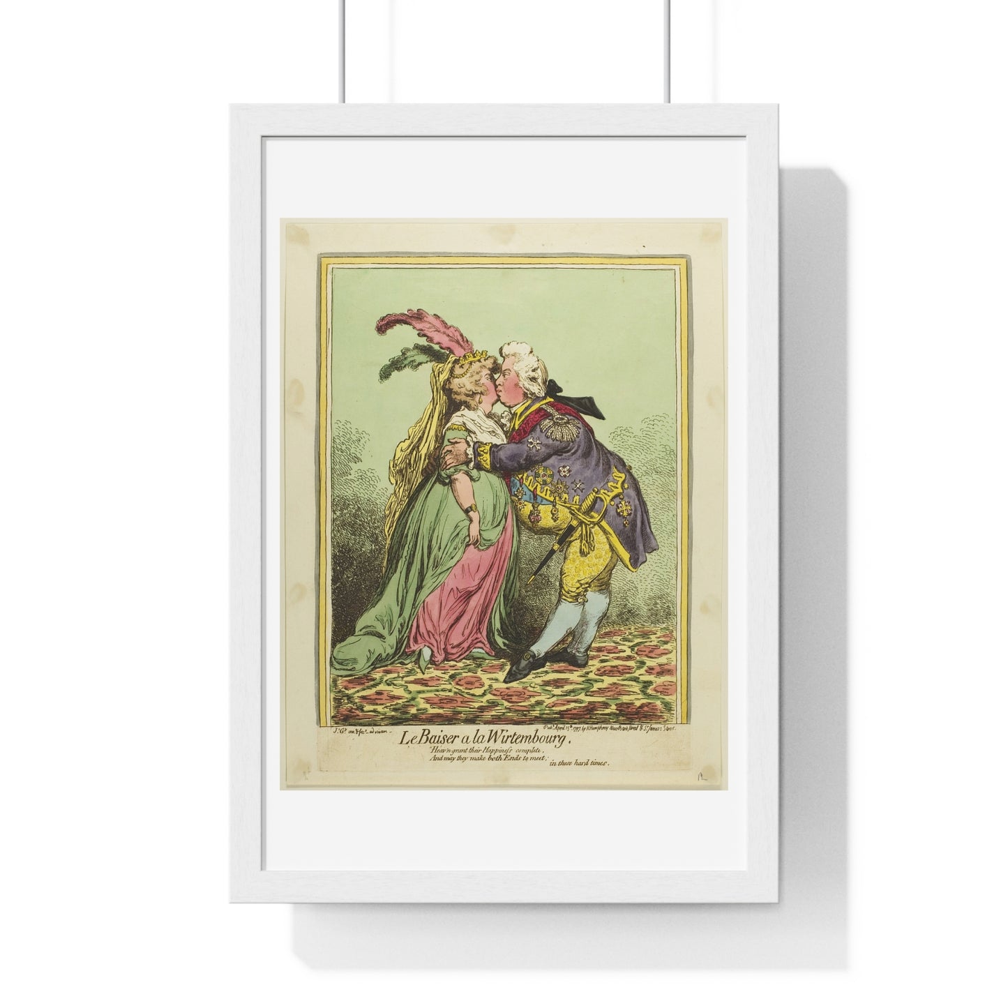 The Kiss at Würtemberg (1797) by James Gillray, from the Original, Framed Art Print