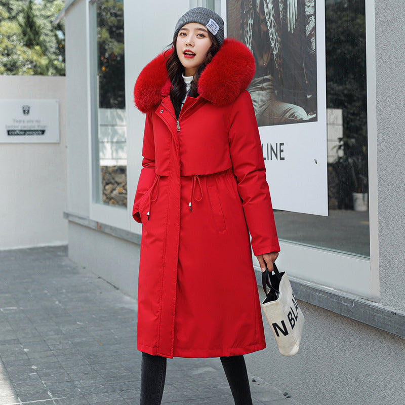 Women's Big Faux Fur Feature-Collar Padded Raincoat