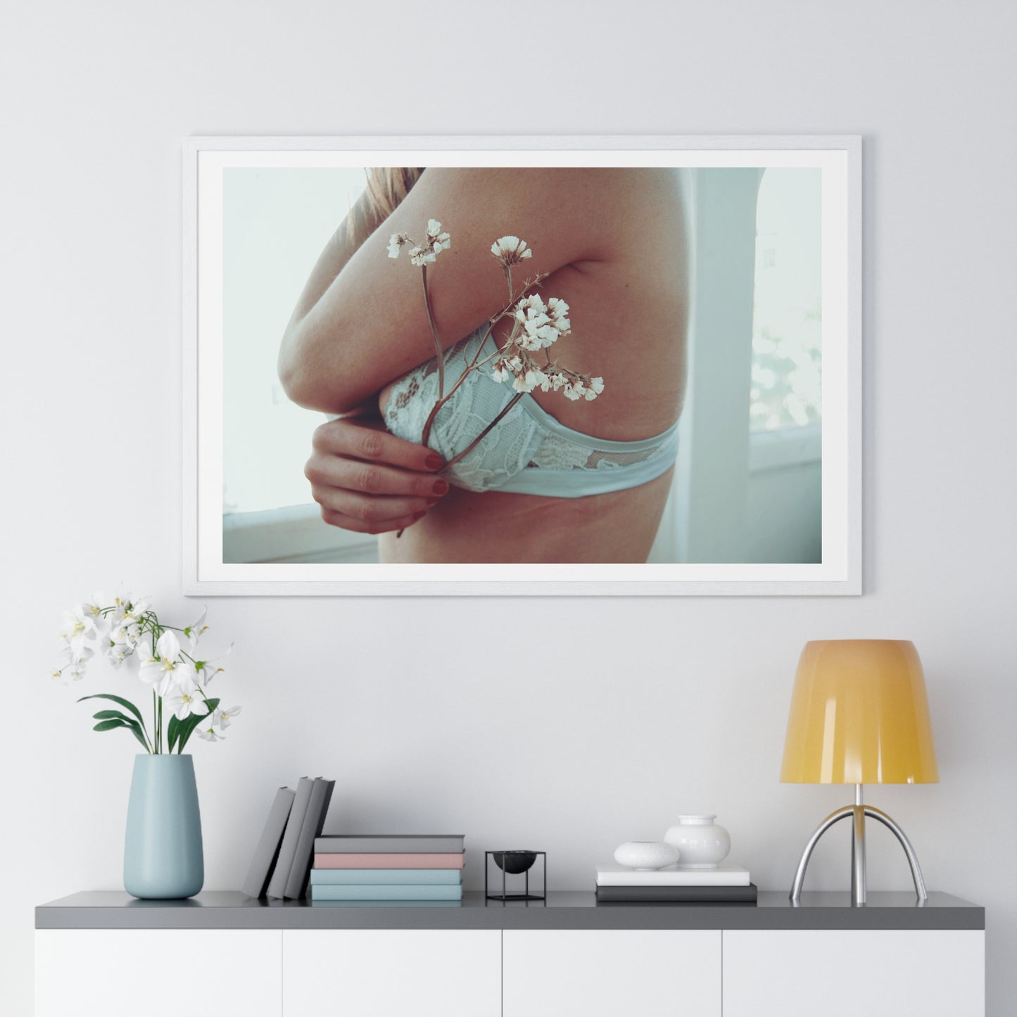 Woman and Flower, Photographer Unknown, from the Original, Framed Print