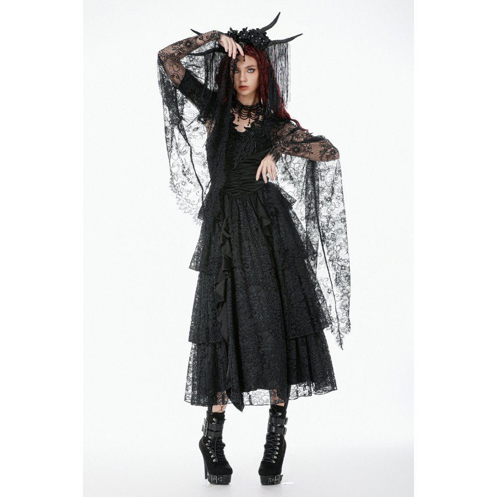 Dark In Love Gothic Lace Bell-Sleeve Cape
