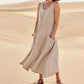 Summer Sleeveless Long Smock Dress with Pockets, Plus Sizes