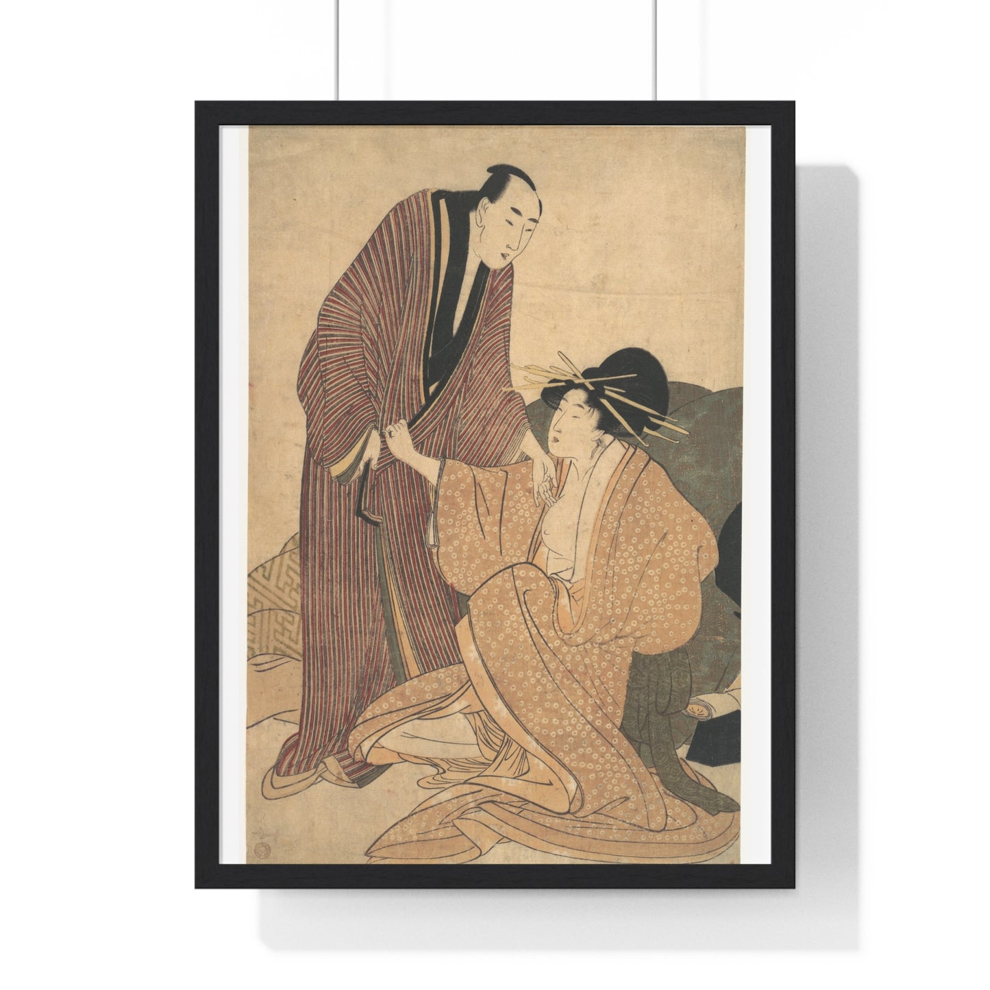 Japanese Vintage Art: Parting of Lovers, the Courtesan and her Lover (circa 1800) by Utamaro Kitagawa, Framed Art Print