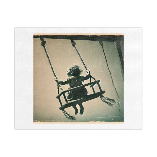 The Swing Set in the Backyard, Faded Nostalgic Photograph 'Designed by AI' Art Print on Canvas