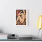 Textured Contemplative Figure Against Ornate Tapestry, Art Print on Satin Canvas, Stretched