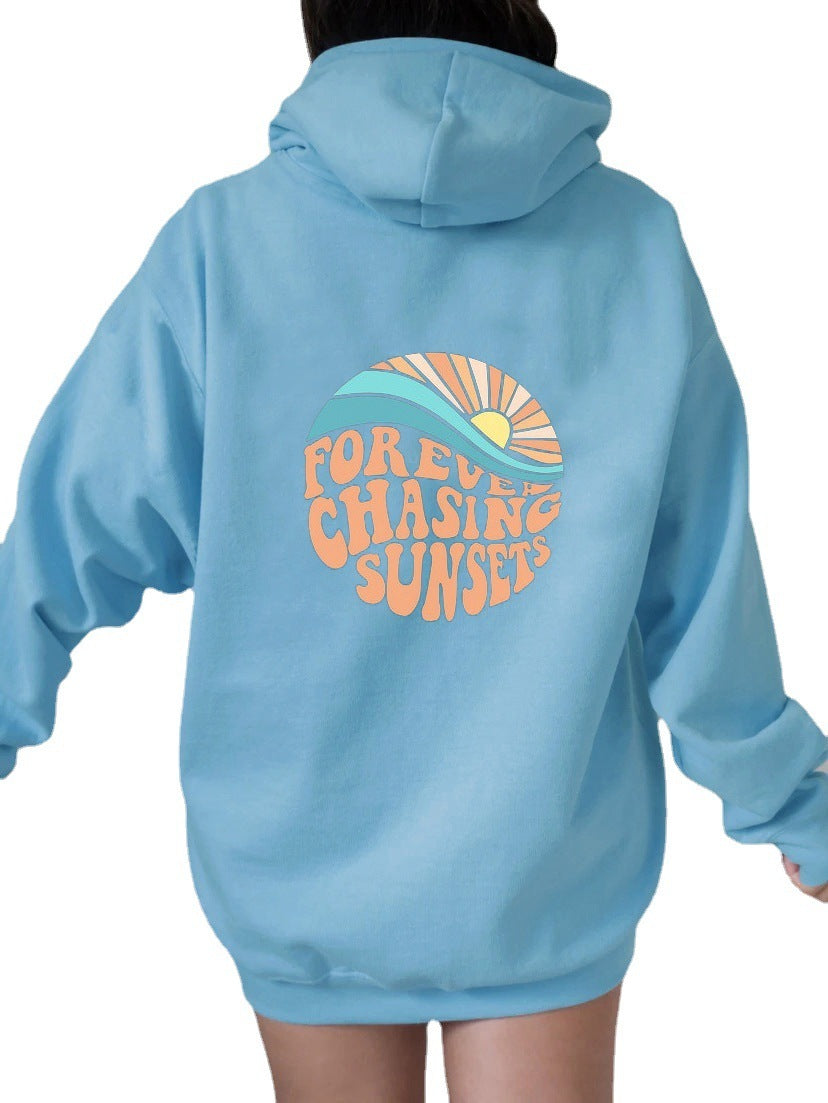 Forever Chasing Sunsets, Fleece-Lined Positive Vibes Hoodie
