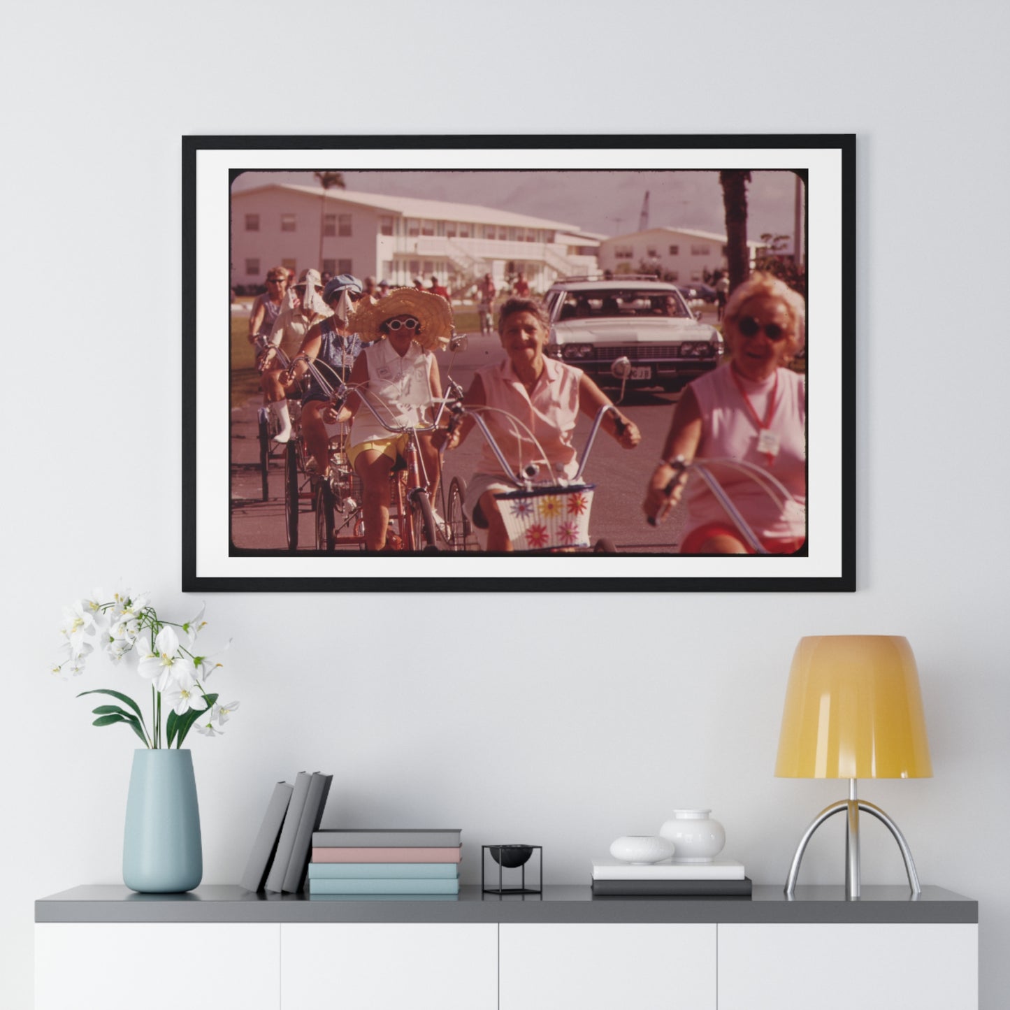 Tricycle Club at the Century Village Retirement Community (circa 1973) Vintage Photography by Flip Schulke, Framed Print
