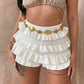 Sexy High-Waisted Knitted Multi-Layer Ruffle-Trimmed Shorts
