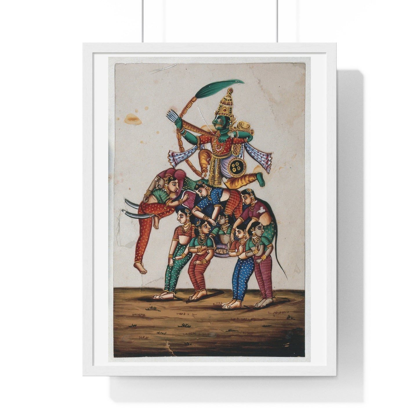19th Century Indian Art, Hindu God of Love, Shooting Arrows with his Bow while Sitting on a Elephant Composed of Women, Framed Print